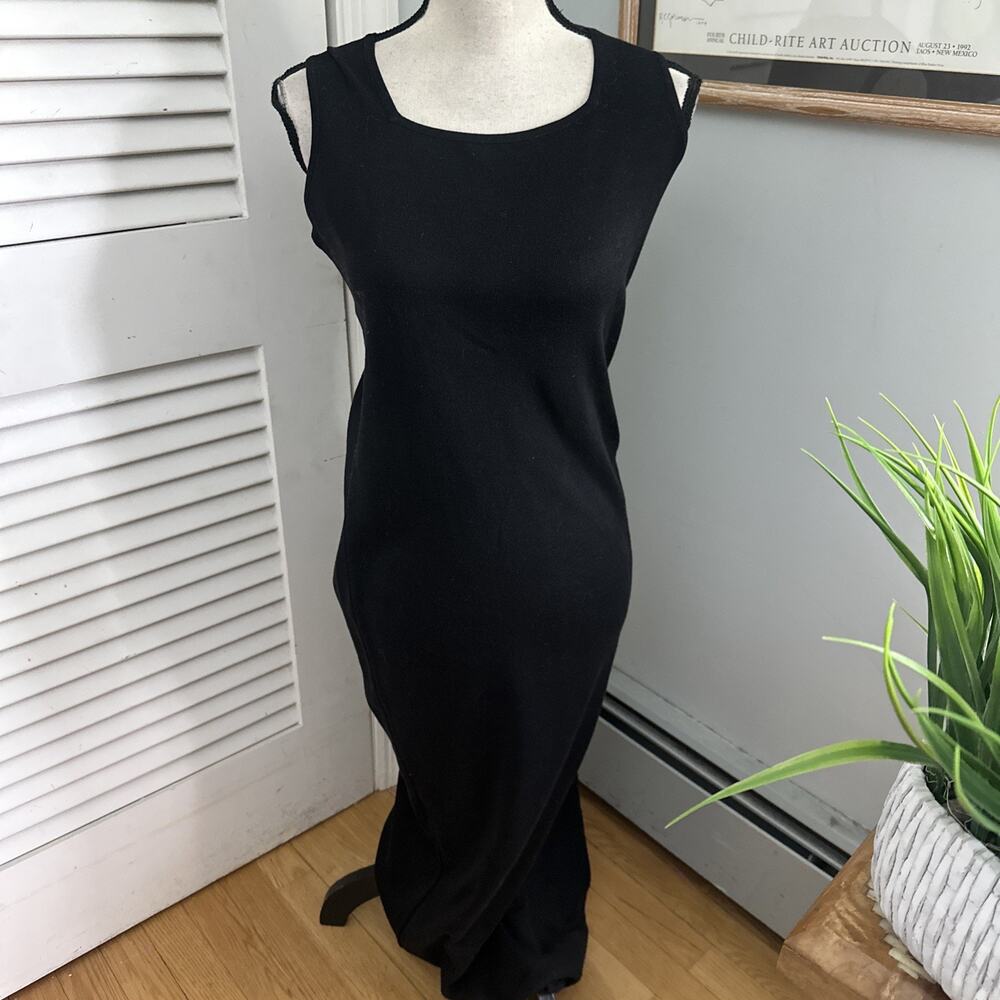 Peruvian Connection Dress Womens Small Black Maxi Sheath Pima Cotton Minimalist